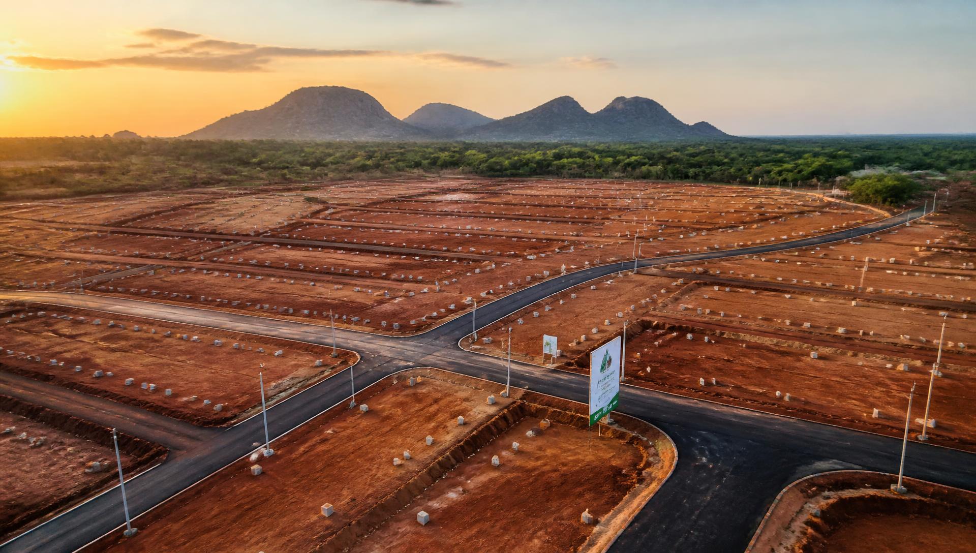 Aerial view of a surveyed land estate with graded roads in Abuja